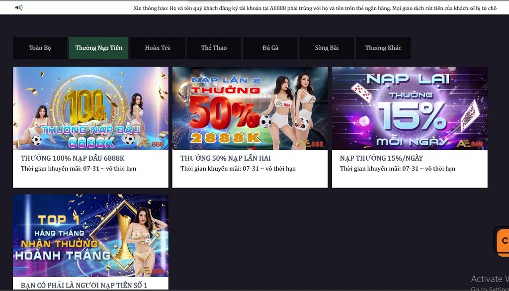 Các chương trình khuyến mãi của Venus888